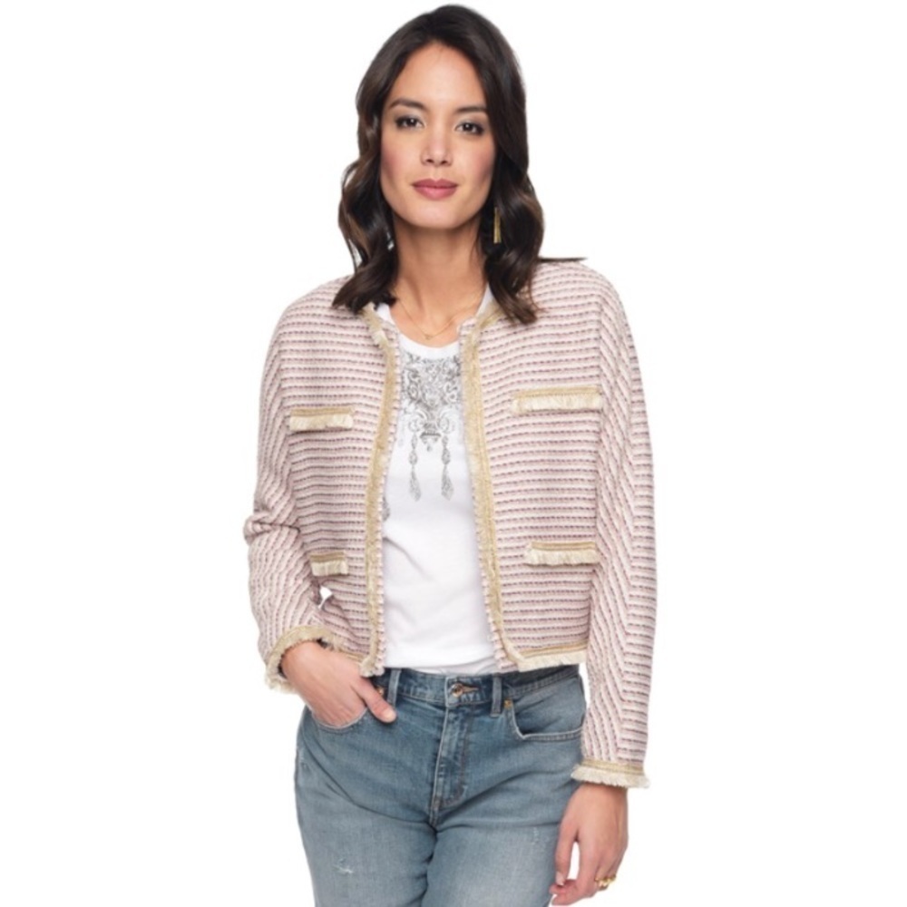 [Juicy Couture] Stripe Tweed Fringe Jacket